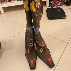 Danielle Guizio x Torrid Suede brown floral boots - sz US 10 - worn twice